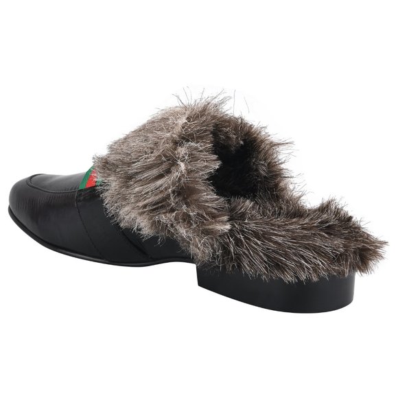 Mens Manmade Leather EEL Print Comfortable Fur Lining Slip On Party Mules